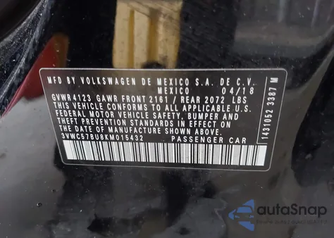 2019 Volkswagen Jetta 1.4T R-Line/1.4T S/1.4T Se from USA, damaged, VIN 3VWC57BU8KM015432